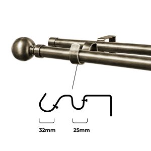 32/25mm Steel Curtain Rod Double Bracket Brushed Bronze