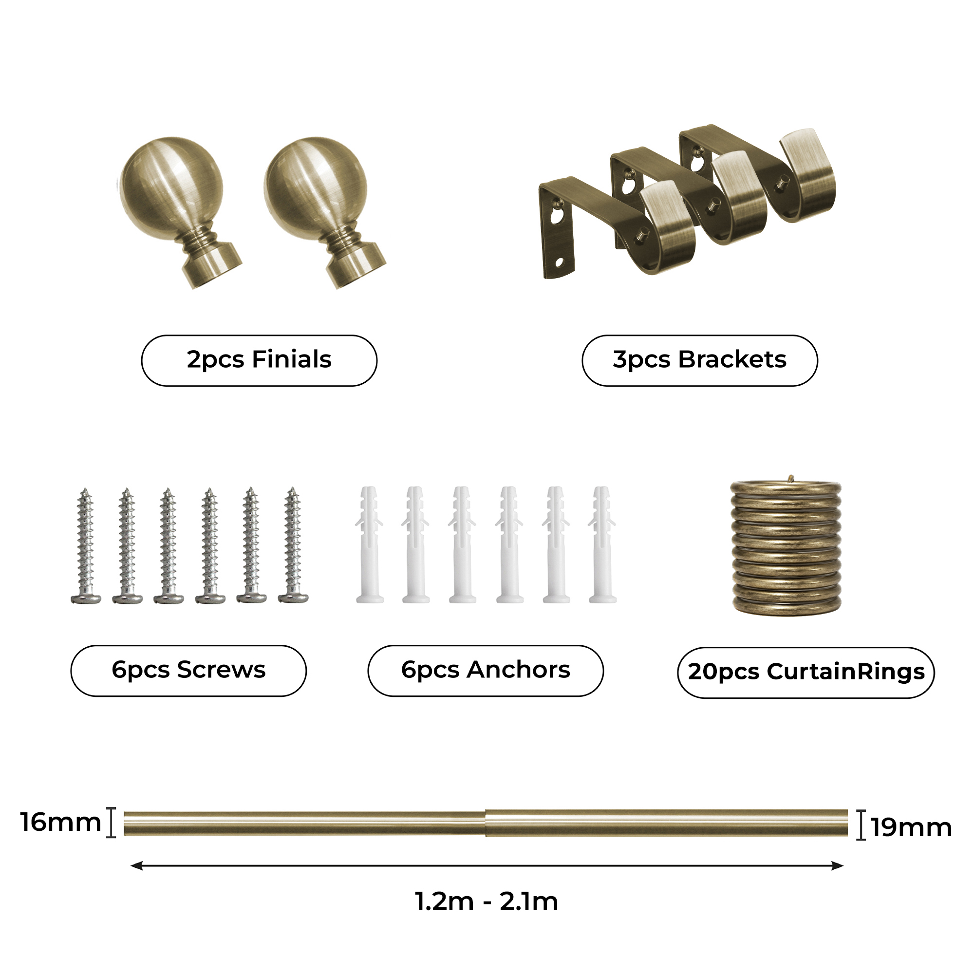 16-19MM EXPANDING STEEL ROD SET BRUSHED BRONZE 1.2M-2.1M - Image 3