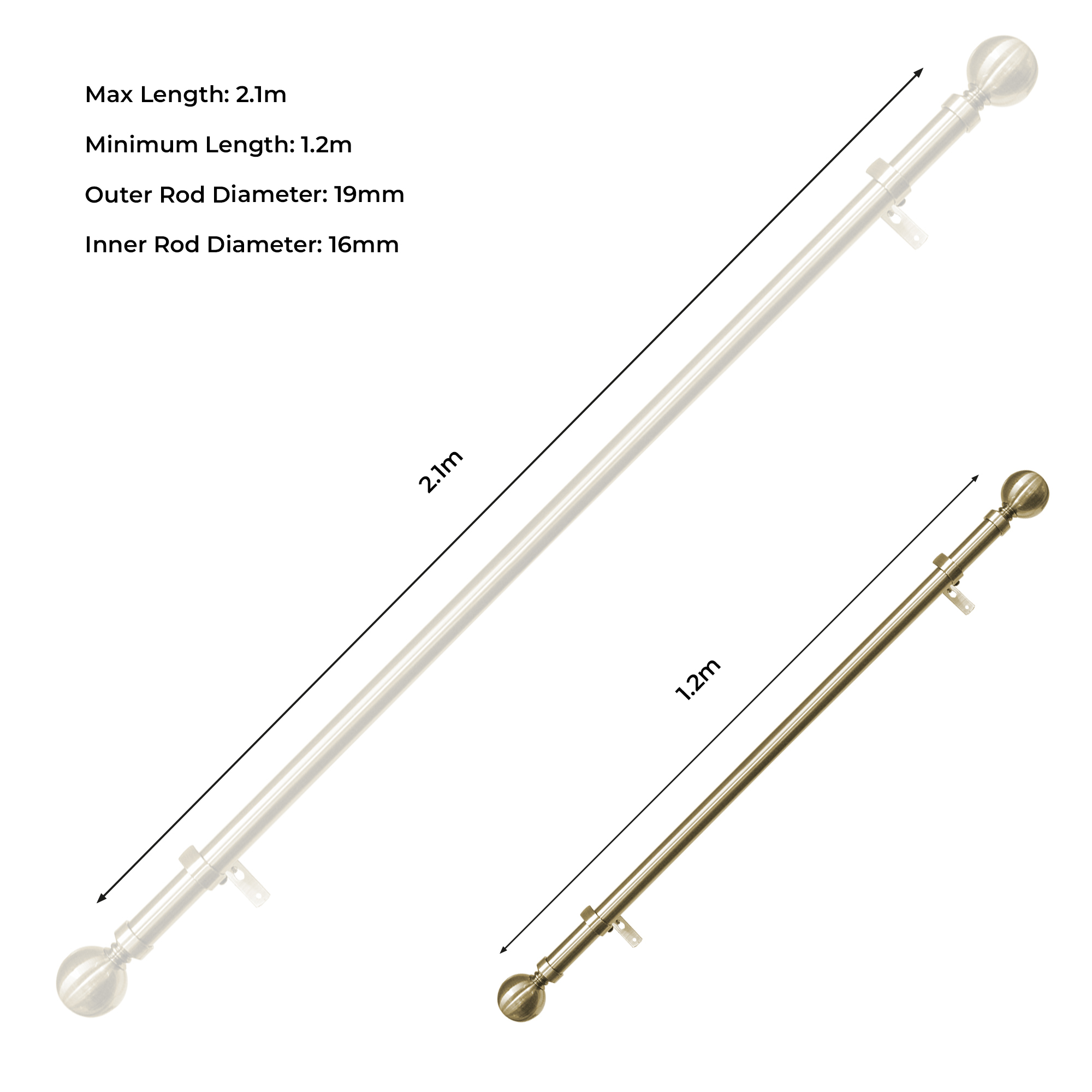 16-19MM EXPANDING STEEL ROD SET BRUSHED BRONZE 1.2M-2.1M - Image 2